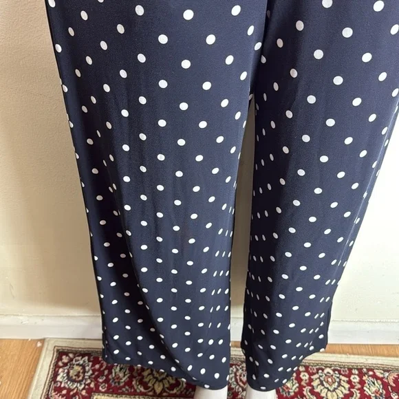 (H1)The Limited Navy Blue Polka Dot Zip Up Off Shoulder Wide Leg Jumpsuit,Size S - Picture 7 of 16
